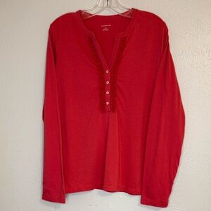 Lands' End L Coral Long Sleeve Tee with Ruffle Detail